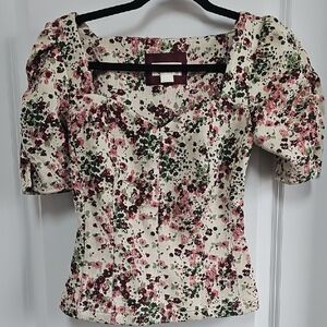 Maeve Red and Black Puff Sleeve Blouse